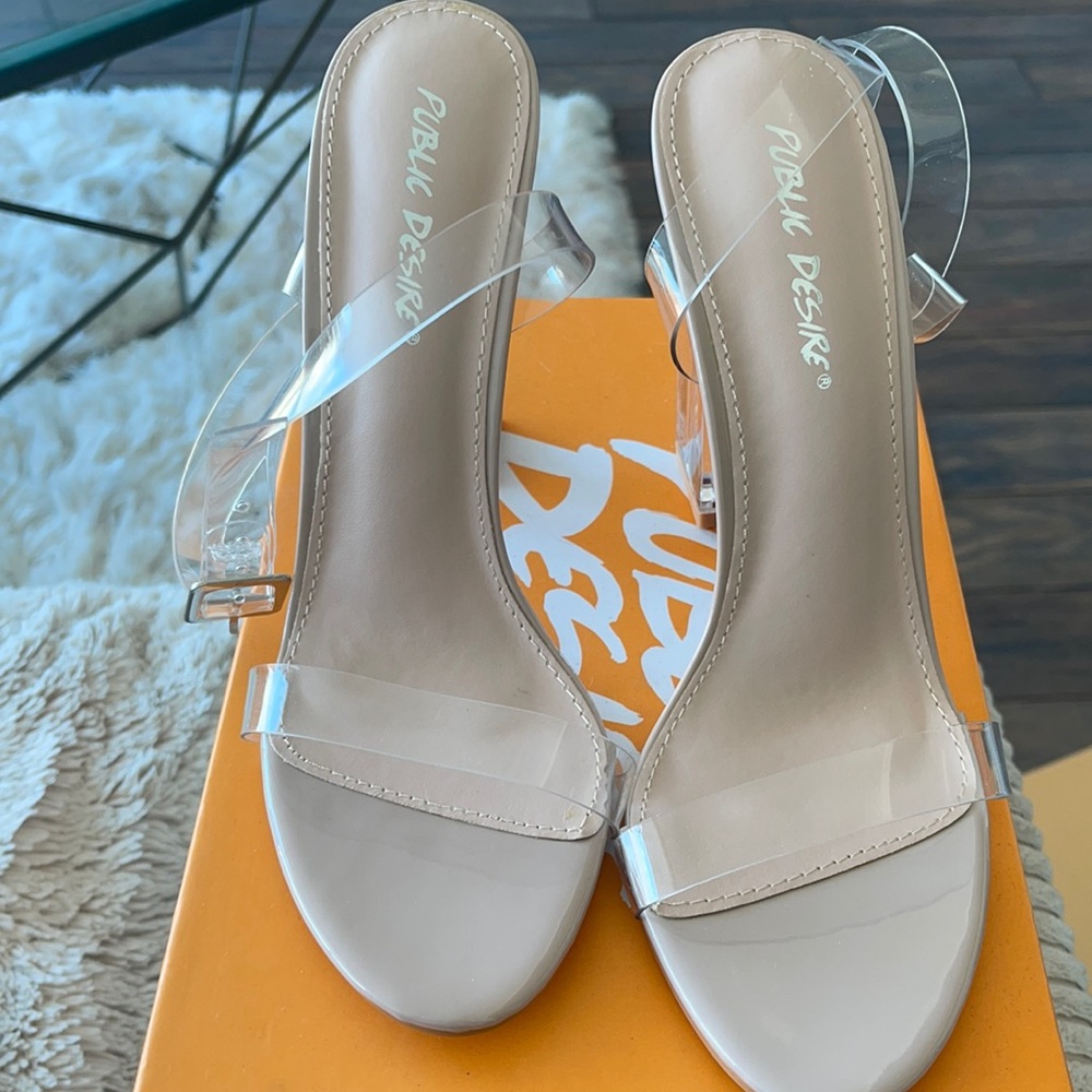 PUBLIC DESIRE ALIA CLEAR SANDAL HEELS